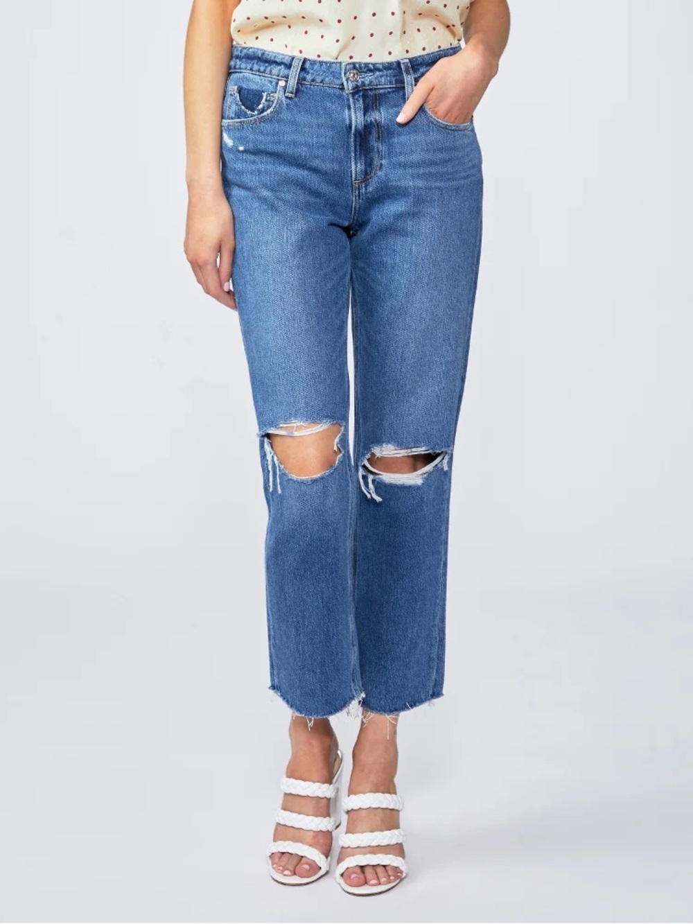 Paige Noella Sledge Destructed Jeans mid rise blue boyfriend‎